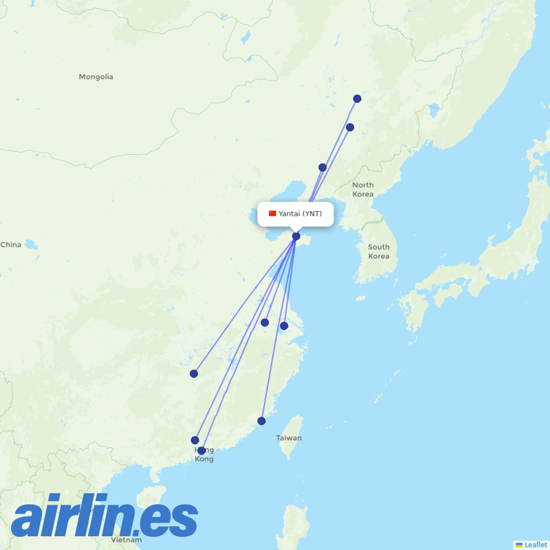 Shenzhen Airlines from Penglai International Airport destination map