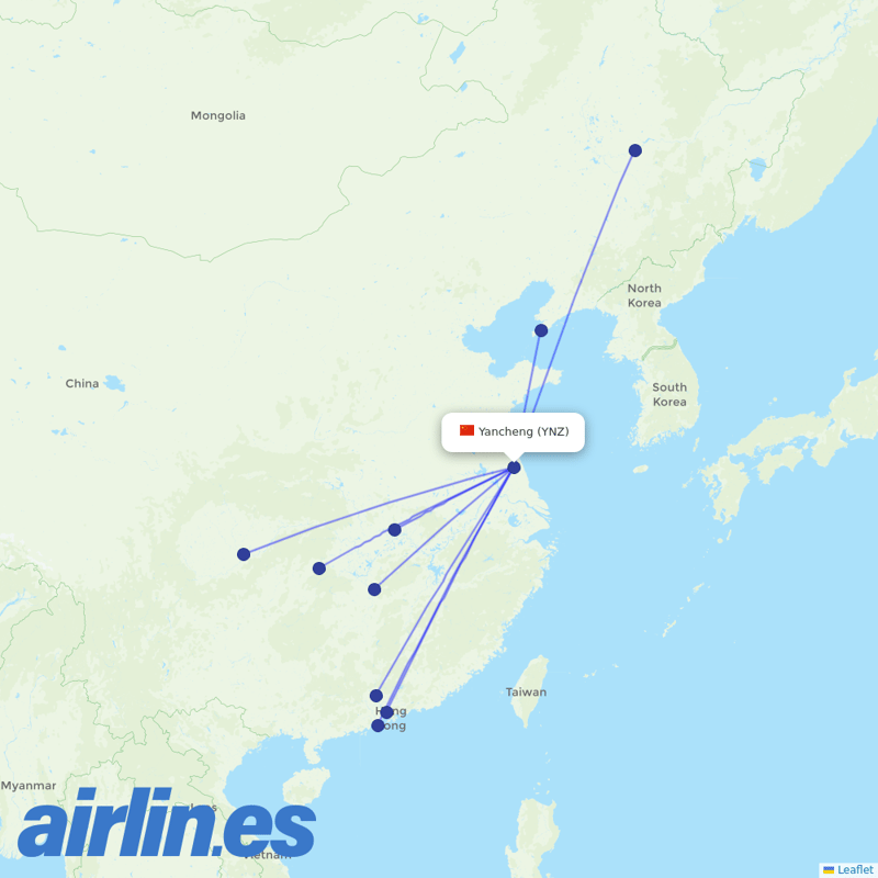 China Southern Airlines from Yancheng Airport destination map