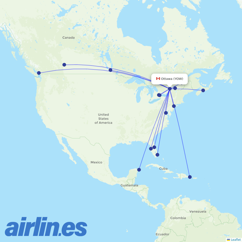 Air Canada from Ottawa Macdonald Cartier International destination map