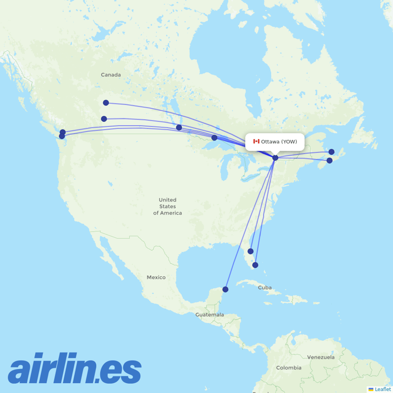 Flair Airlines from Ottawa Macdonald Cartier International destination map