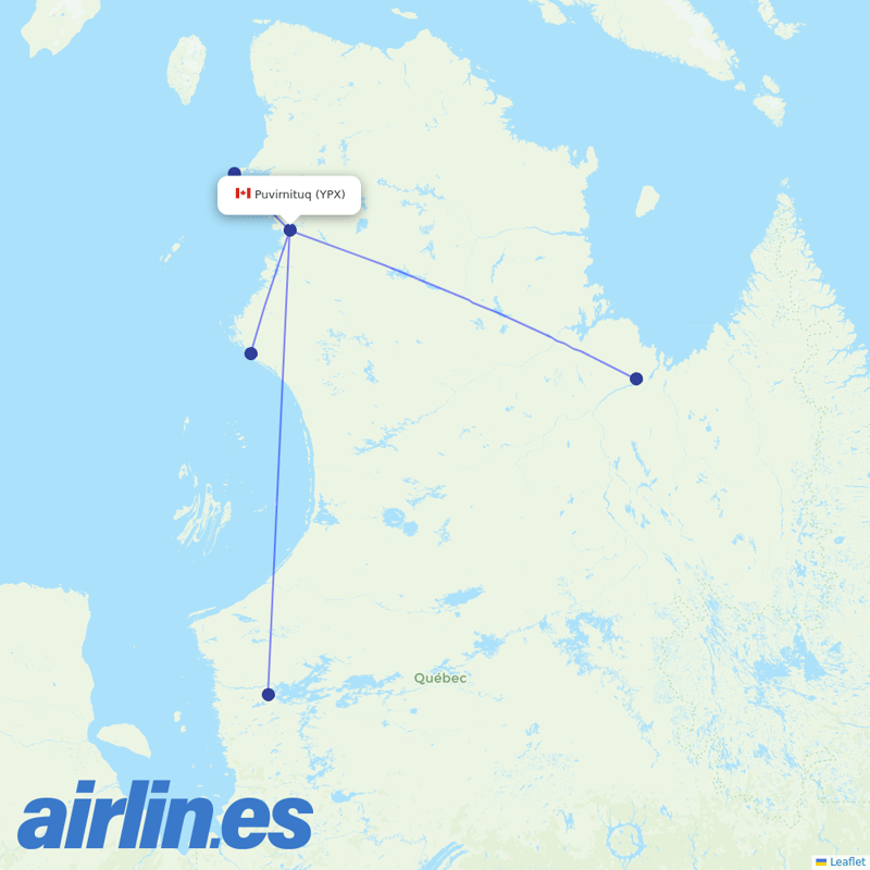 Air Inuit from Puvirnituq Airport destination map
