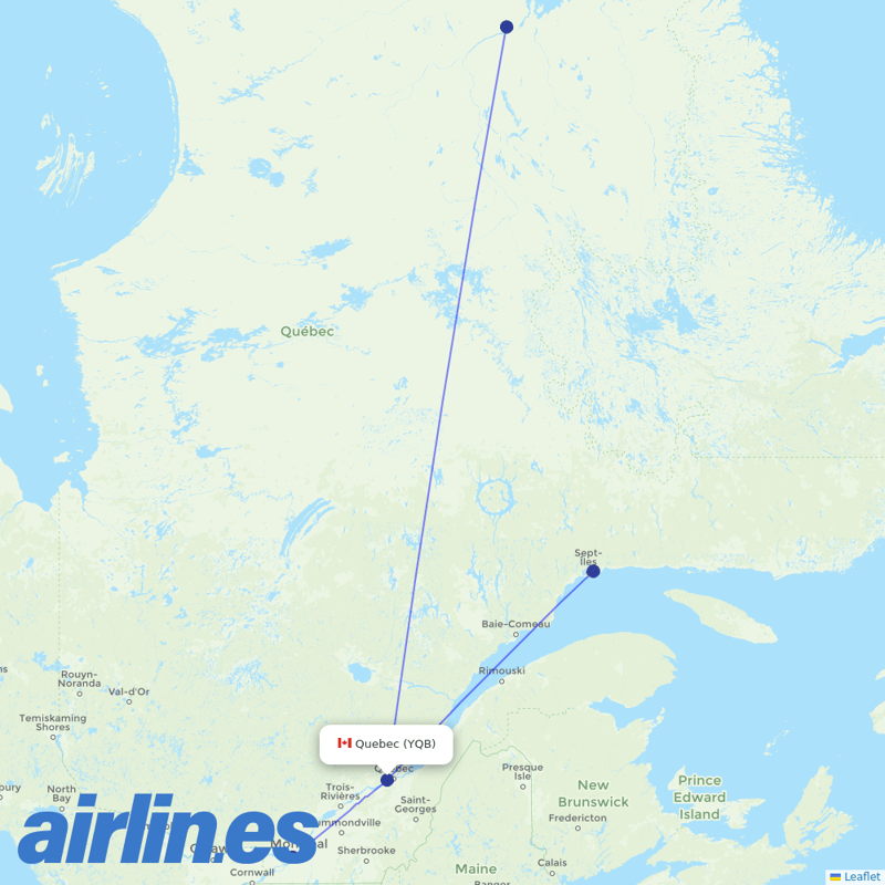 Air Inuit from Quebec Jean Lesage International destination map