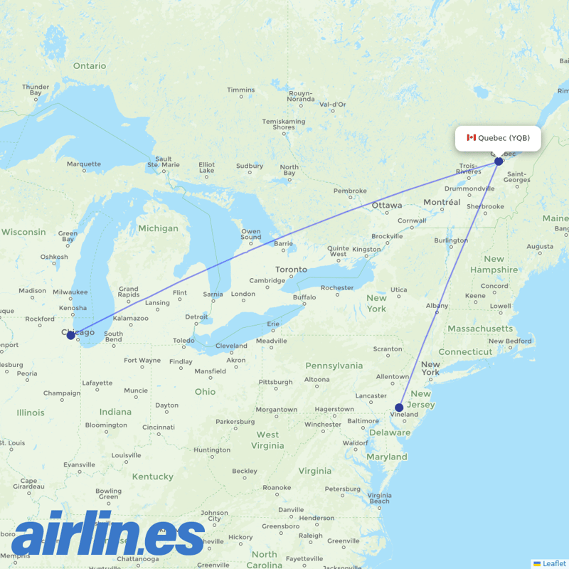 American Airlines from Quebec Jean Lesage International destination map