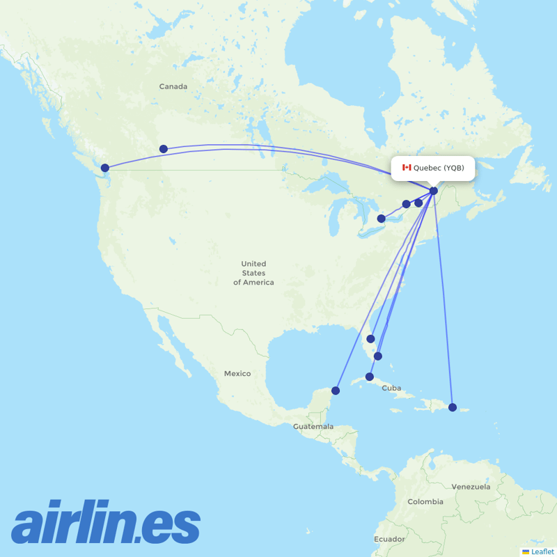 Air Canada from Quebec Jean Lesage International destination map