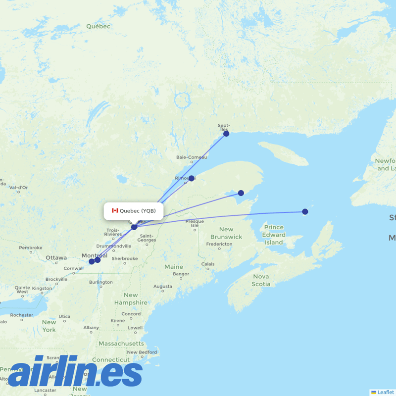 Pascan Aviation from Quebec Jean Lesage International destination map
