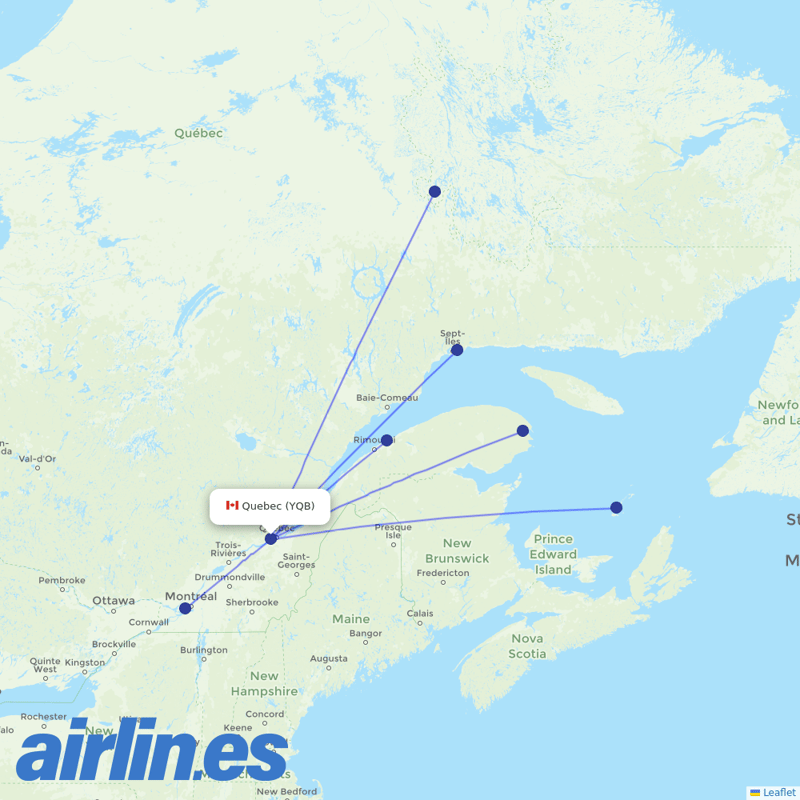 PAL Aerospace from Quebec Jean Lesage International destination map