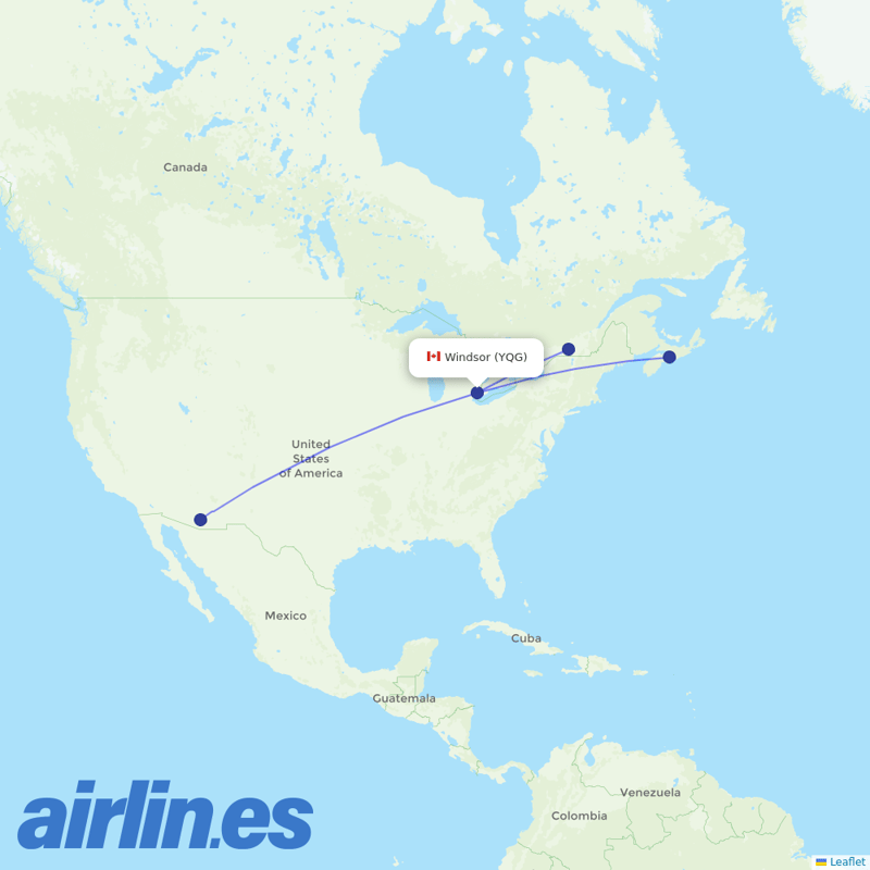 Flair Airlines from Windsor destination map