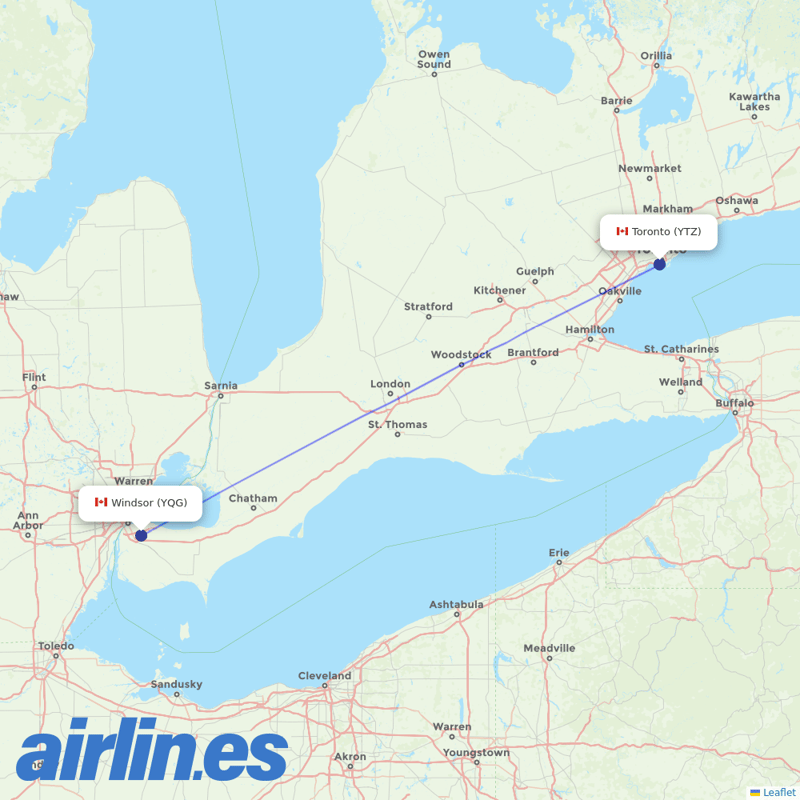 Porter Airlines from Windsor destination map