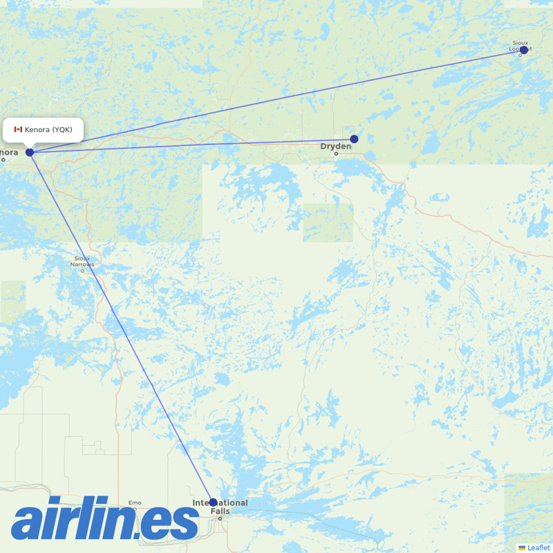 Bearskin Airlines from Kenora destination map