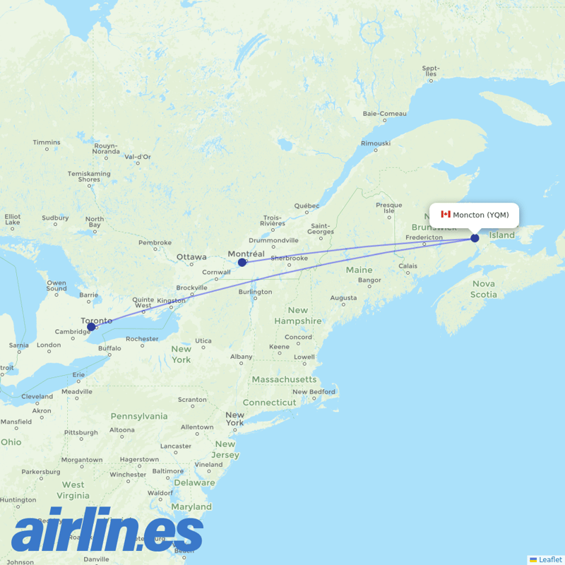 Air Canada from Greater Moncton International destination map