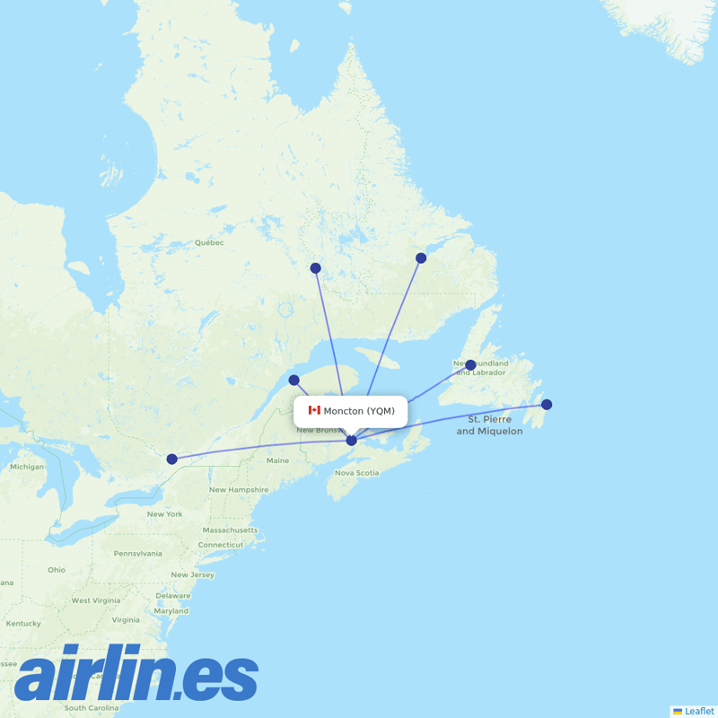 PAL Aerospace from Greater Moncton International destination map