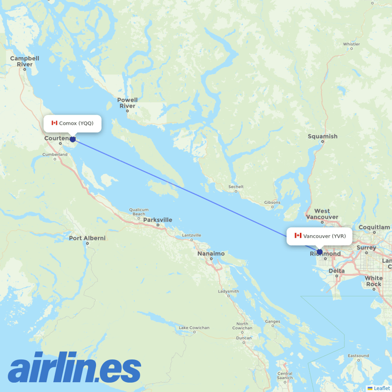Air Canada from Comox destination map