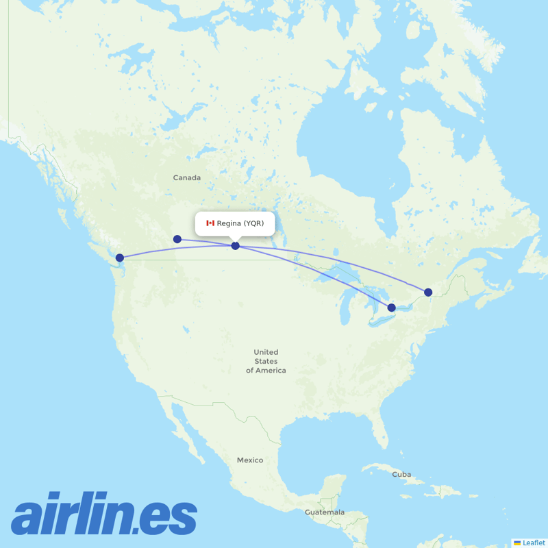Air Canada from Regina International destination map