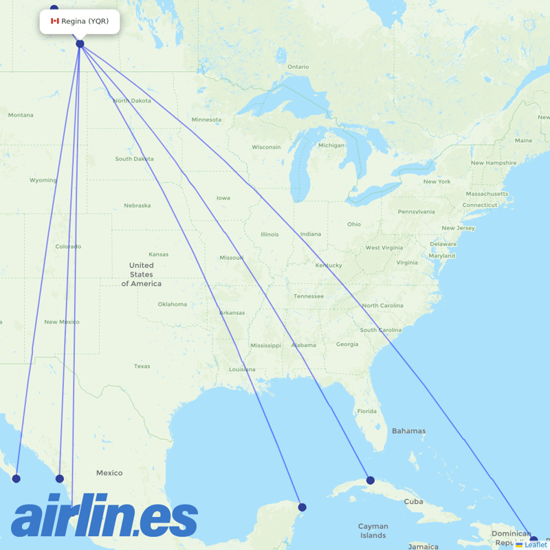 Sunwing Airlines from Regina International destination map