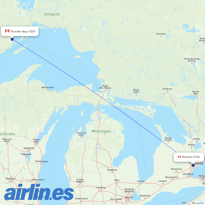 Air Canada from Thunder Bay destination map
