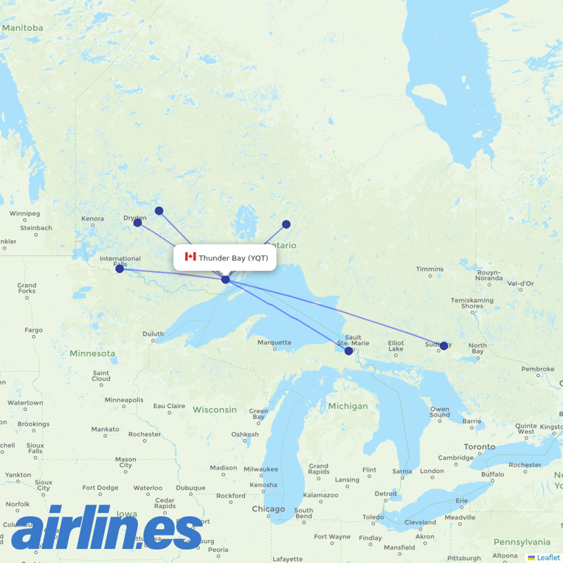 Bearskin Airlines from Thunder Bay destination map