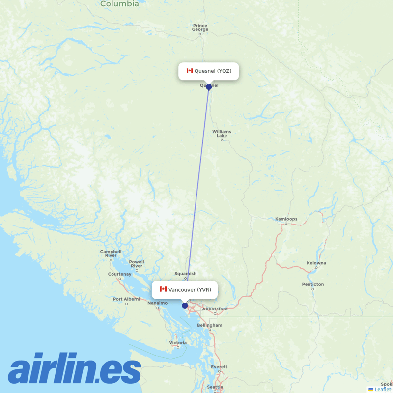 CMA from Quesnel destination map