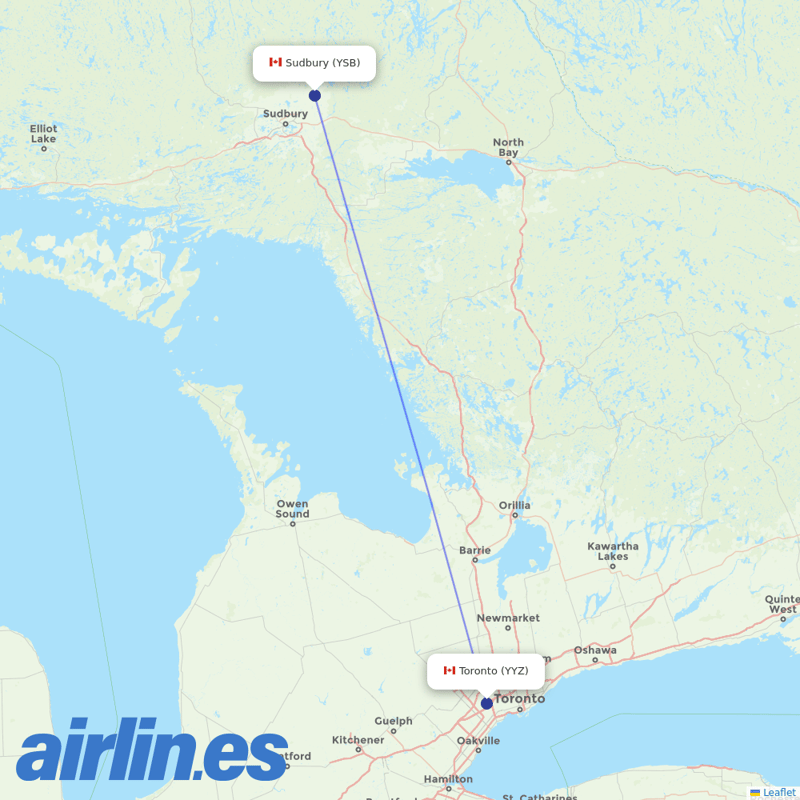 Air Canada from Sudbury destination map