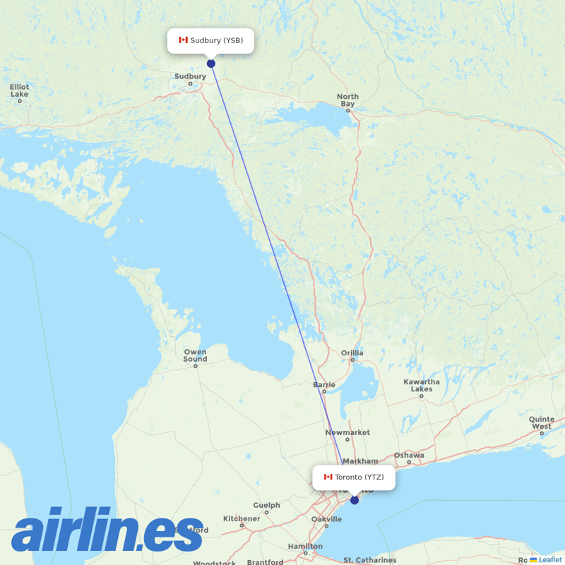 Porter Airlines from Sudbury destination map