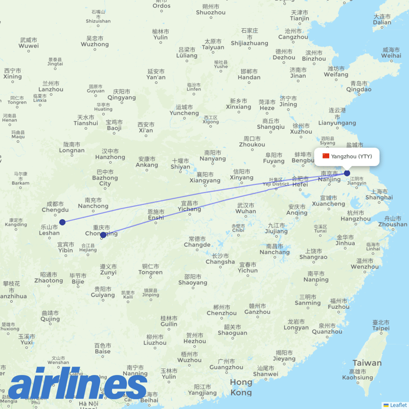 Sichuan Airlines from Yangzhou Taizhou Airport destination map