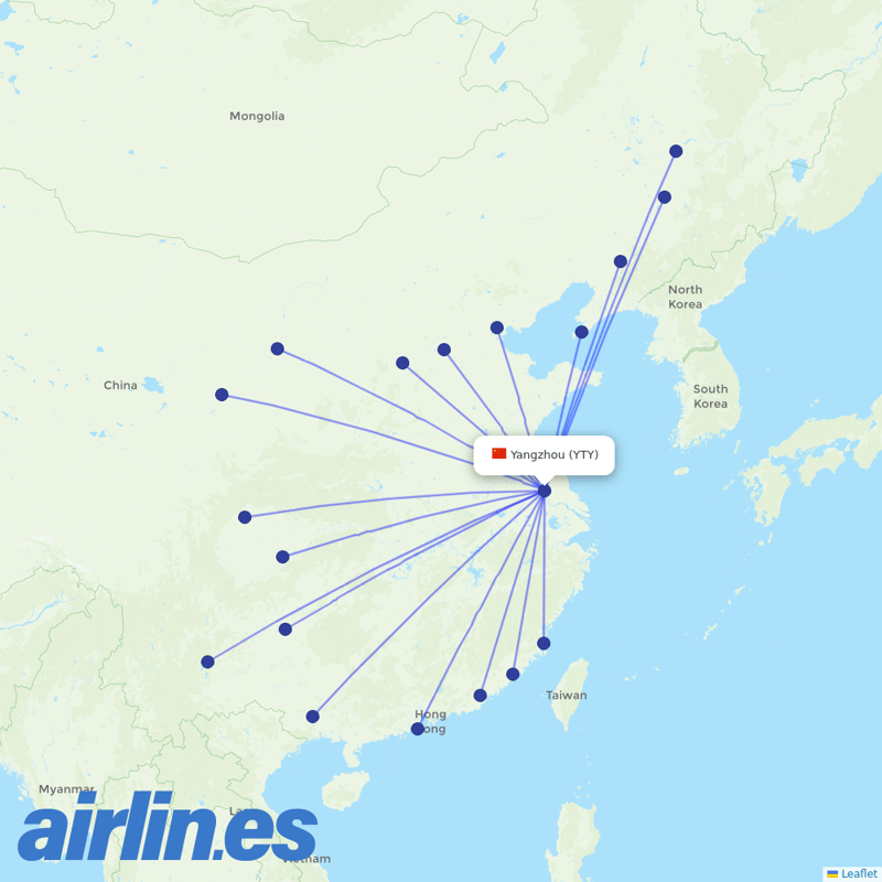 Spring Airlines from Yangzhou Taizhou Airport destination map
