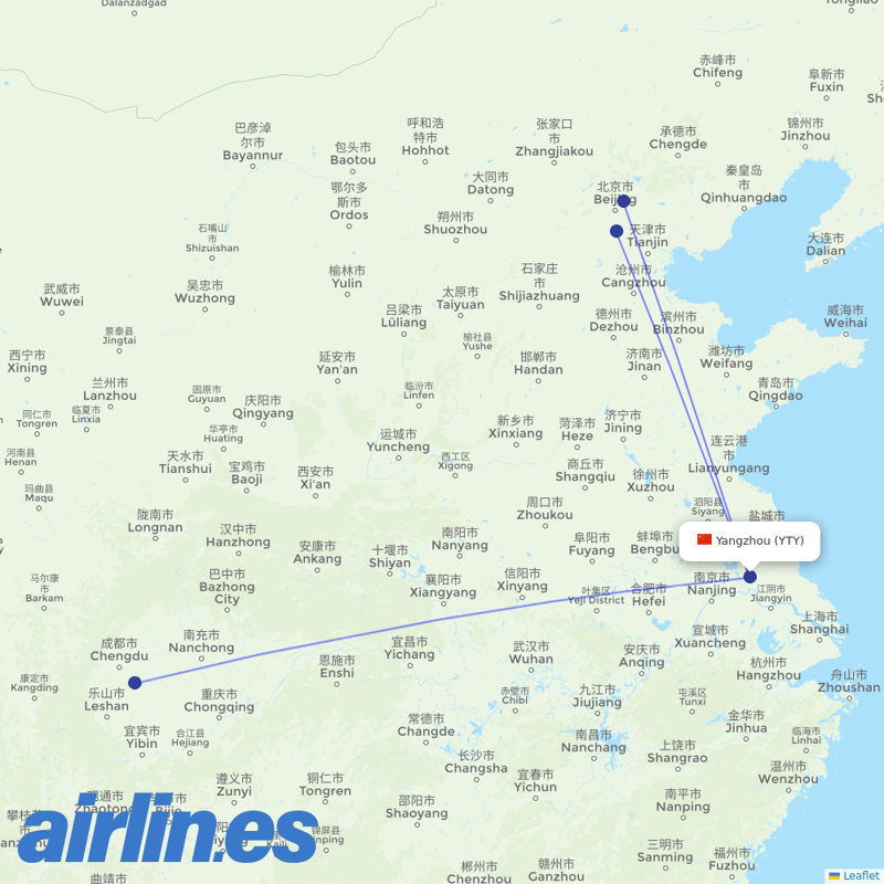 Air China from Yangzhou Taizhou Airport destination map