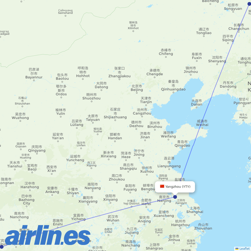LJ Air from Yangzhou Taizhou Airport destination map