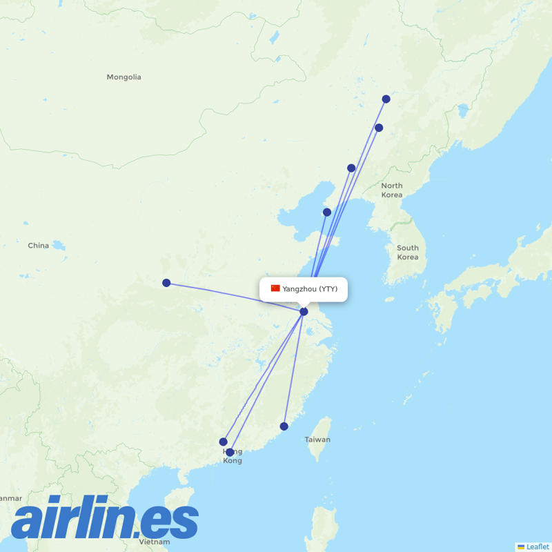 Shenzhen Airlines from Yangzhou Taizhou Airport destination map