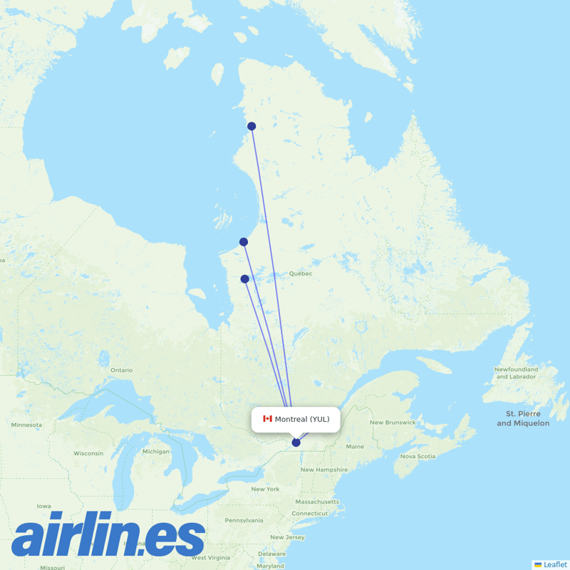 Air Inuit from Pierre Elliott Trudeau International destination map