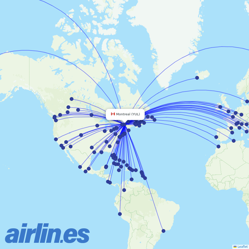 Air Canada from Pierre Elliott Trudeau International destination map