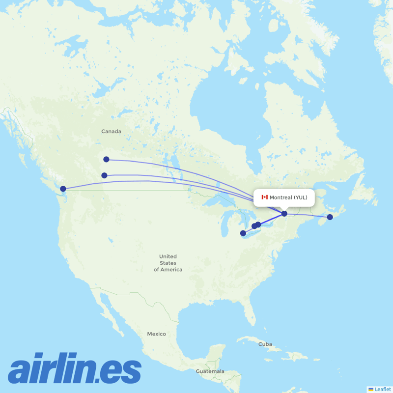 Flair Airlines from Pierre Elliott Trudeau International destination map