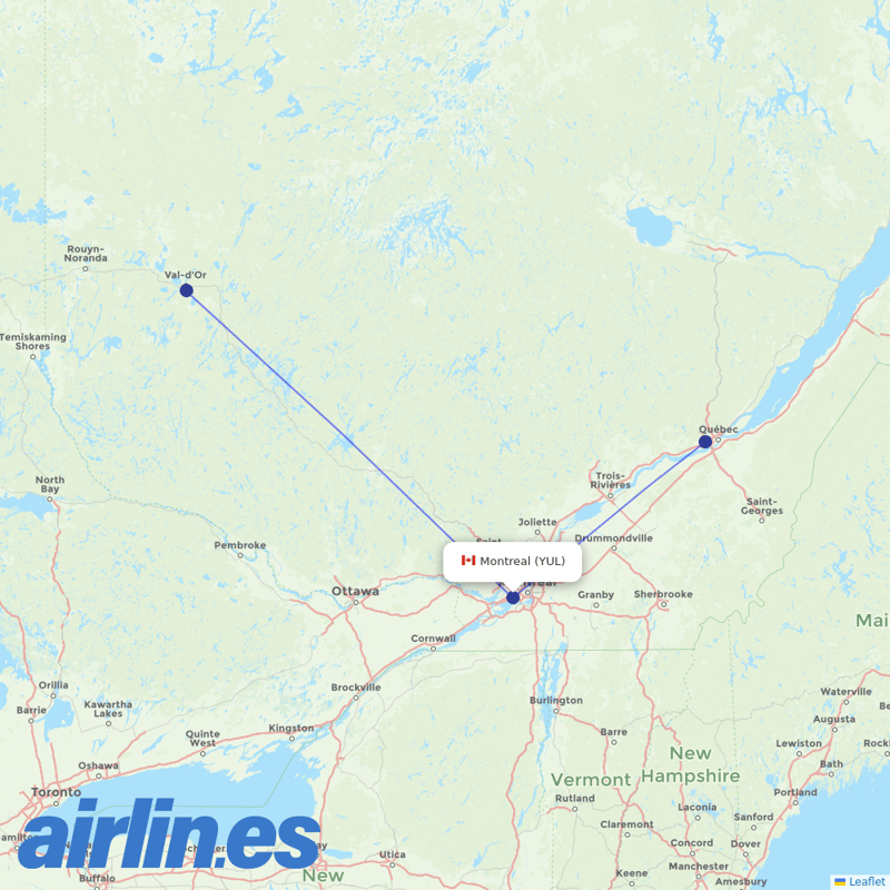 PAL Aerospace from Pierre Elliott Trudeau International destination map