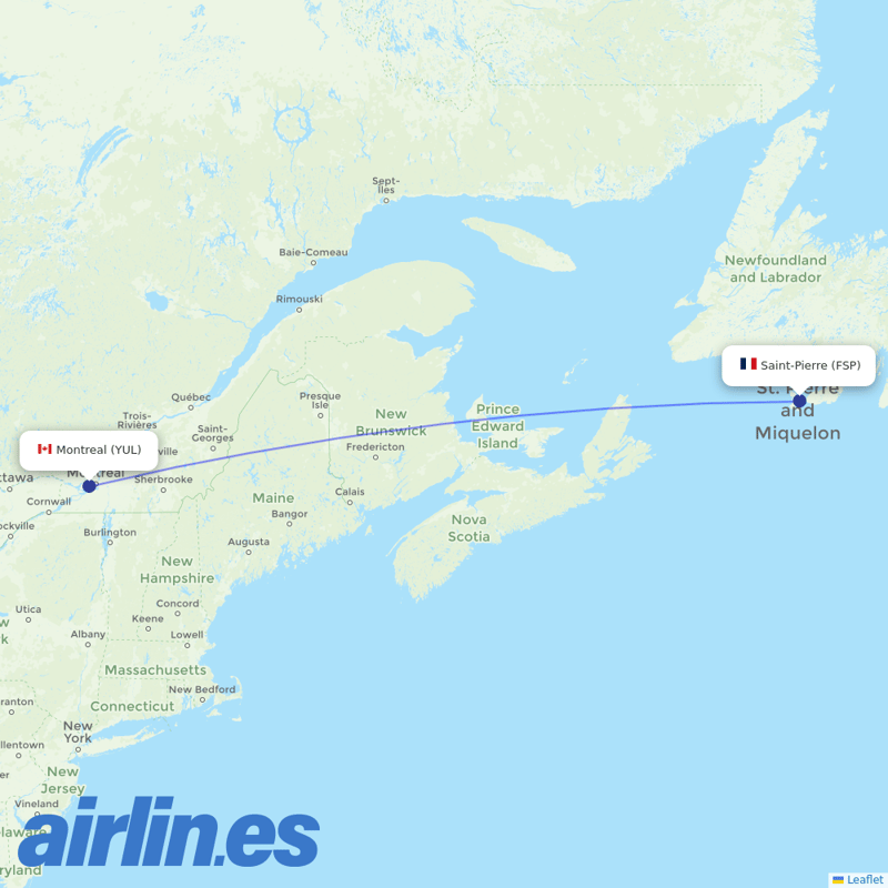 Air Saint Pierre from Pierre Elliott Trudeau International destination map