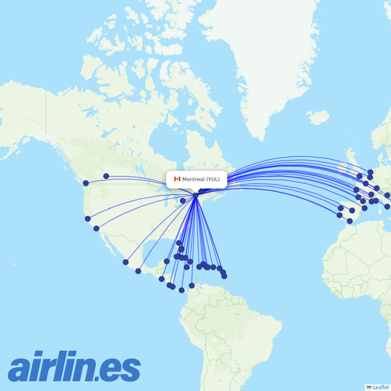 Air Transat from Pierre Elliott Trudeau International destination map