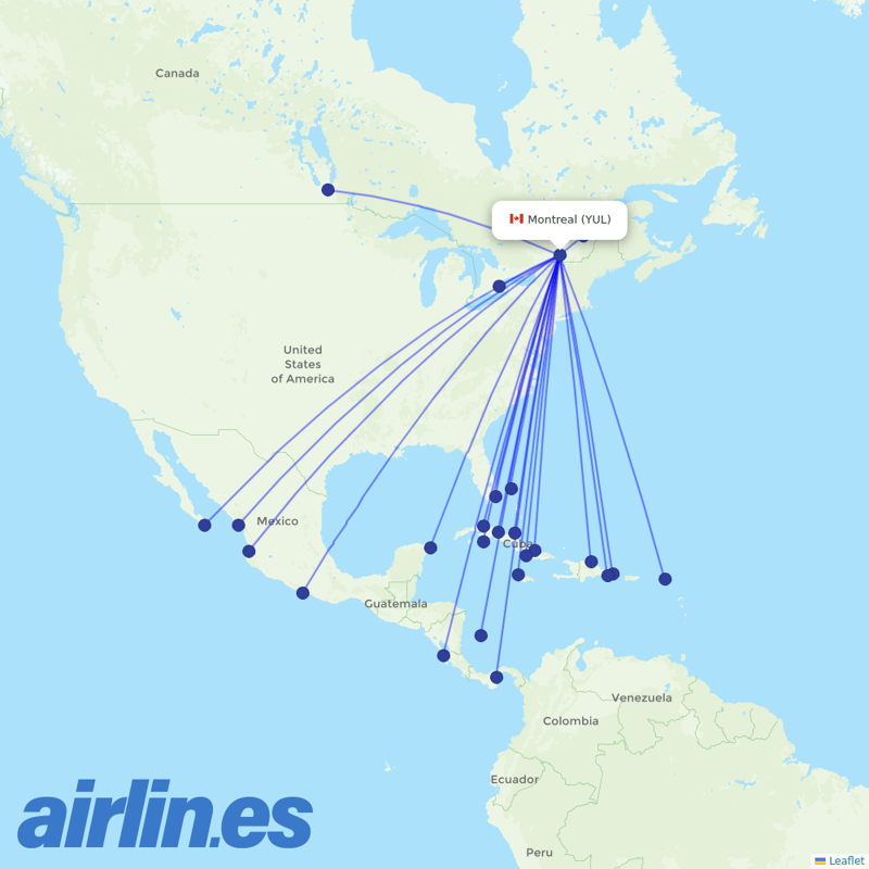 Sunwing Airlines from Pierre Elliott Trudeau International destination map