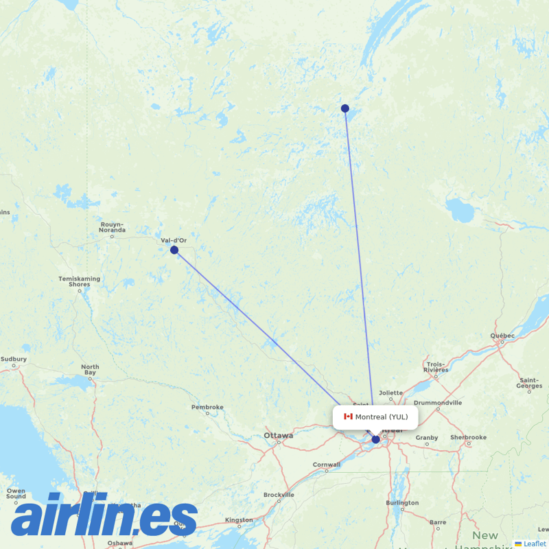 Air Creebec from Pierre Elliott Trudeau International destination map