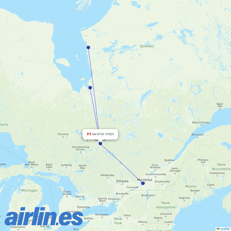 Air Creebec from Val D Or destination map