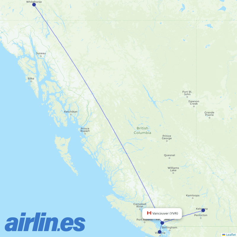 Air North from Vancouver International Airport destination map