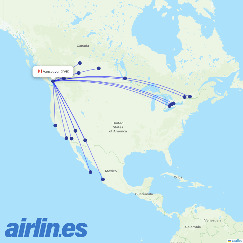 Flair Airlines from Vancouver International Airport destination map