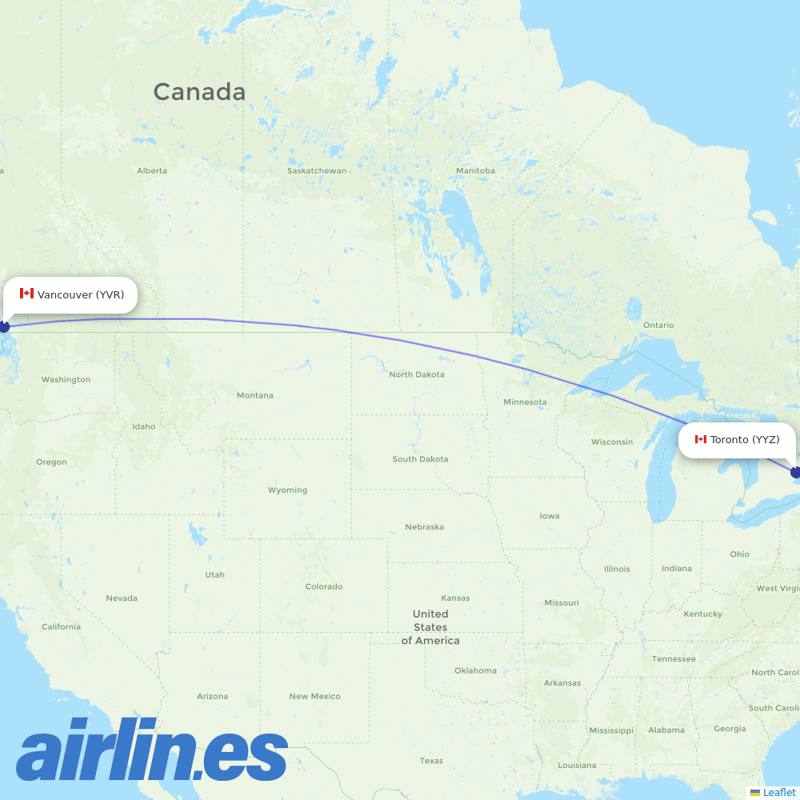 Porter Airlines from Vancouver International Airport destination map