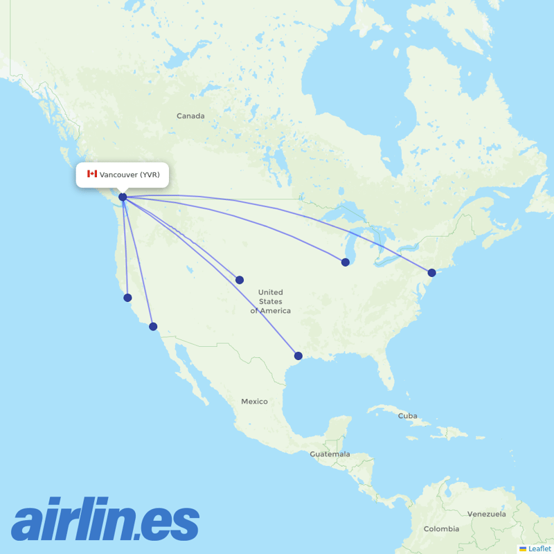United Airlines from Vancouver International Airport destination map
