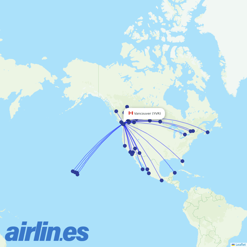 WestJet from Vancouver International Airport destination map