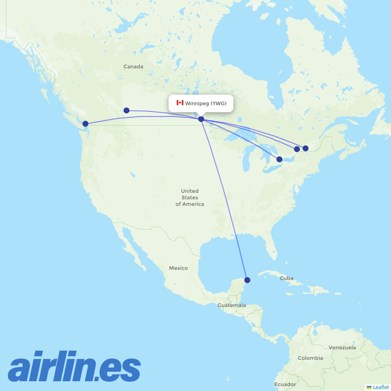 Air Canada from Winnipeg International destination map