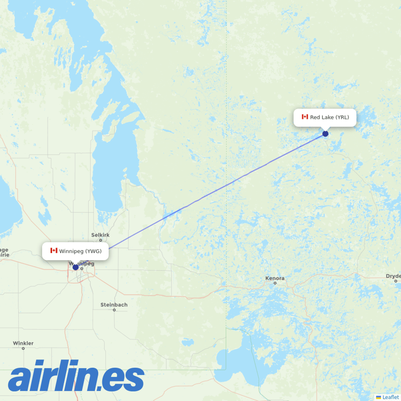 Bearskin Airlines from Winnipeg International destination map