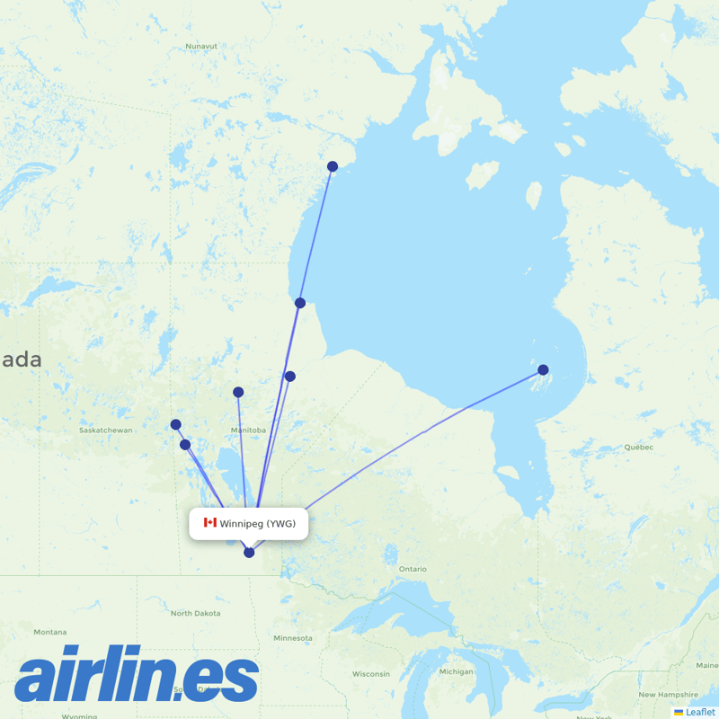 Calm Air International from Winnipeg International destination map