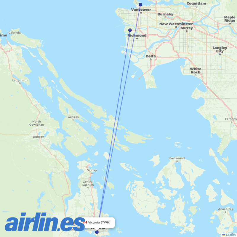 Harbour Air from Victoria Inner Harbour Airport destination map