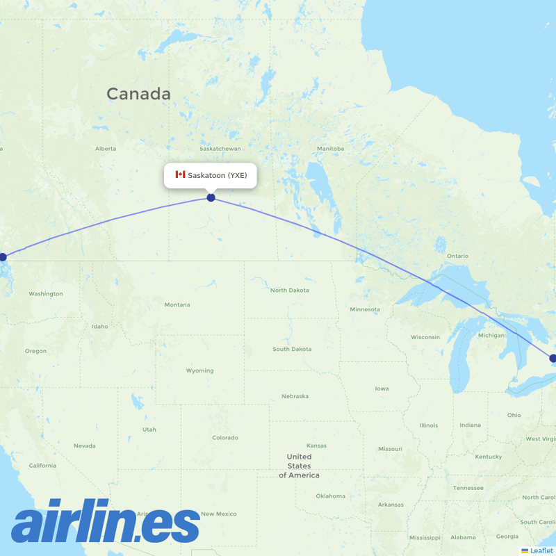 Flair Airlines from Saskatoon J G Diefenbaker International destination map