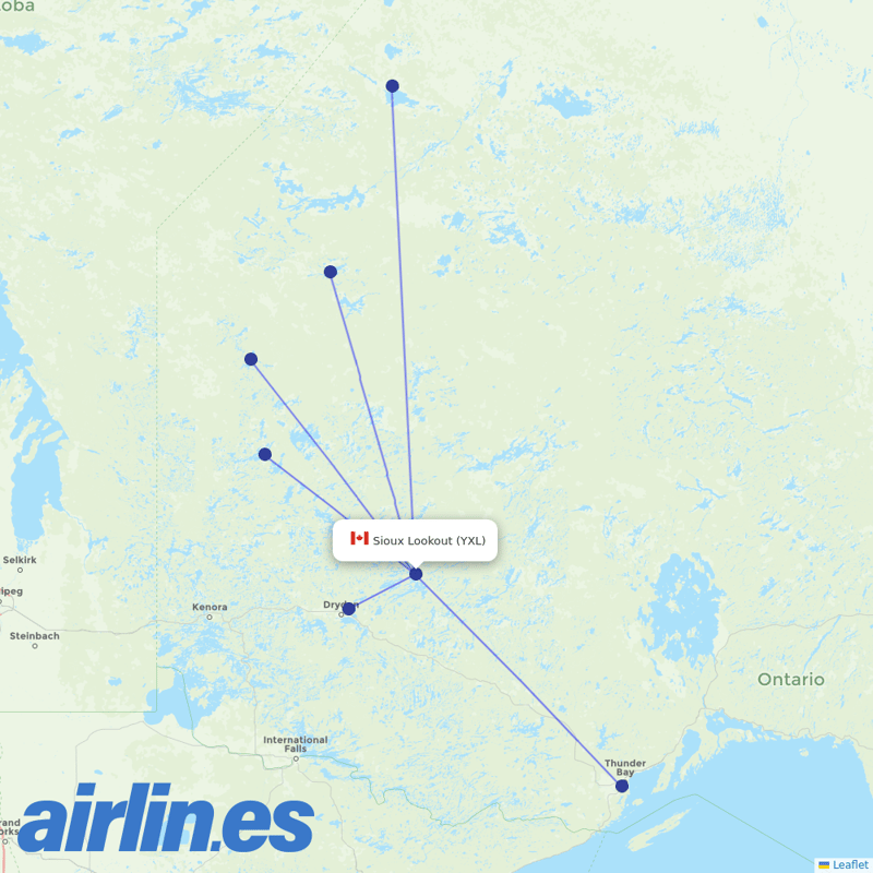 Bearskin Airlines from Sioux Lookout destination map