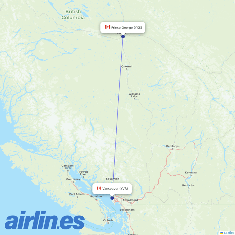 Air Canada from Prince George destination map
