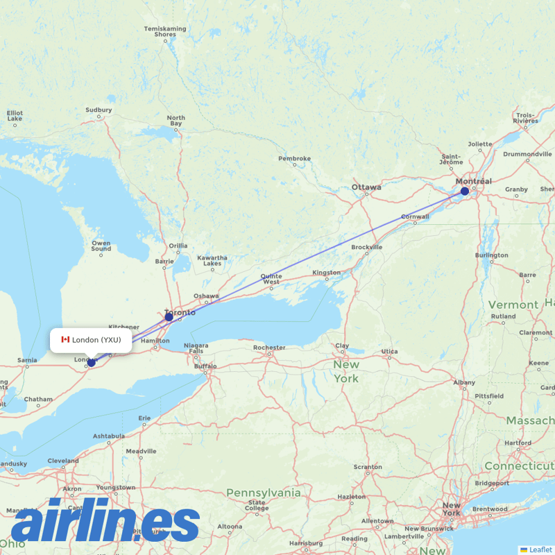 Air Canada from London destination map